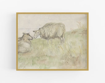 Sheep art print / vintage art / wall decor / baby nursery art / nursery art / sheep painting / sheep watercolor / farmhouse decor / art