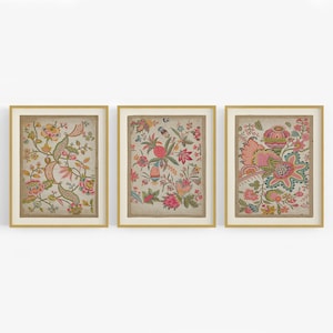 Set of Three Textile Design Art Prints / Vintage Art / East Indian Art / Wall Decor / English Art / Flower Art / Textile Art / Design Art