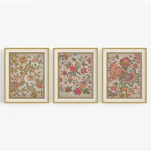 Set of Three Textile Design Art Prints /  Art / East Indian Art / Wall Decor / English Art / Flower Art / Textile Art / Design Art
