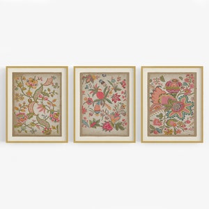 Set of Three Textile Design Art Prints / Vintage Art / East Indian Art / Wall Decor / English Art / Flower Art / Textile Art / Design Art