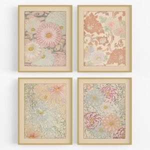 Japanese Flower Graphic Designs Art Prints - Set of Four