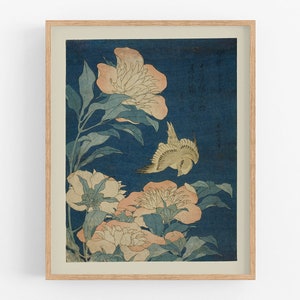 Art botanique fleurs japonaises / Impressions botaniques / Impression d'art / Art japonais / Art floral / Impression d'art oiseau / Décoration murale / Art