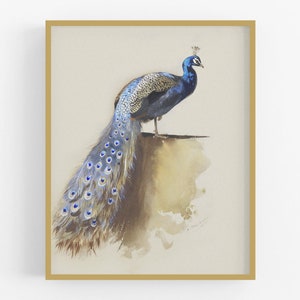 Vintage peacock watercolor art print / vintage art / botanical art / art print / bird art / peacock art / bird art print / wall decor / art