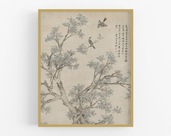 Chinese flowering tree and birds art print / vintage asian art / Chinese art / bird art / chinoiserie / wall decor / asian art / art