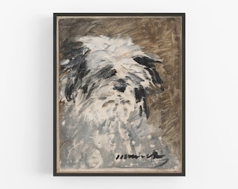 Shaggy dog / vintage art / art print / vintage dog art / wall decor / vintage dog painting / dog art / dog oil painting / farmhouse decor