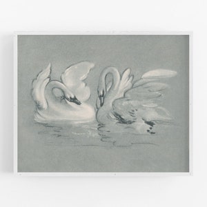 Impression d&#39;art de cygnes / Art d&#39;oiseau / Art d&#39;oiseau / Dessin de cygne / Art de cygne / Art de chambre d&#39;enfant / Décoration de chambre d&#39;enfant / Art