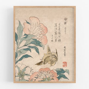 Japanese flowers botanical art / japanese print / botanical print / asian art / japanese art / flower art / bird art / wall decor / art