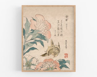 Japanese flowers botanical art / japanese print / botanical print / asian art / japanese art / flower art / bird art / wall decor / art