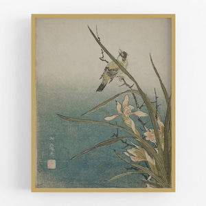 Japanese orchid and bird art print /  art / orchid art / asian art / japanese art / flower art / bird art print / wall decor / art