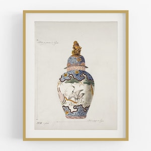 French Chinoiserie Vase Ginger Jar with Crane Designs Art Print