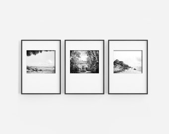 Set of Three Mexico Photos / Beach Photos / Black and White Photography / Travel Photography / Tropical Art / Wall Decor / Beach Art