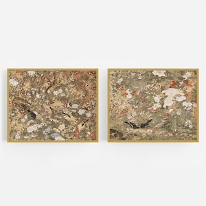 Japanese Myriad Birds and Flowers Chinoiserie Art Prints - Set of Two