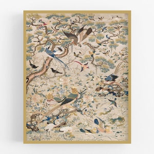 Birds in a garden chinoiserie art print / vintage art / chinese art / bird art / wall decor / asian art / chinoiserie art / garden art