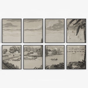 Set of Eight Paris Grisaile Art Prints / Asian Art / Chinoiserie / Wall Decor / Garden Art / Chinoiserie Art / Paris Art / Grisaile