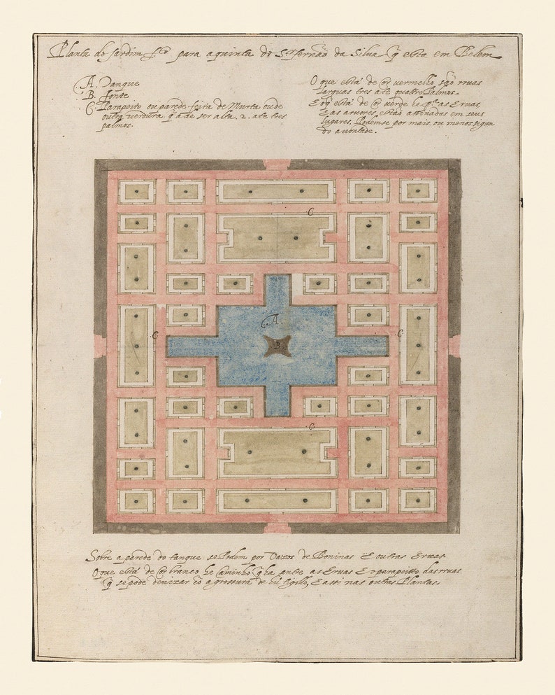 Set of Two Spanish Palace Garden Plan Art Prints / Vintage Art / Europe Art / Wall Decor / Garden Art / Garden Plans / Architectural Art image 3