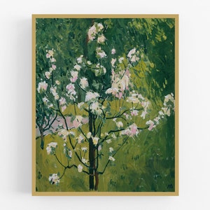 Flowering Sapling Art Print / Vintage Art / Flower Painting / European Art / Garden Painting / Farmhouse Style / Nursery Art / Scenic Art