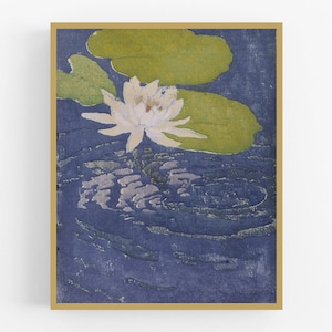 Water lily flower woodblock art print / botanical art / flower painting /  botanical / flower art / water lily art / tropical art