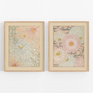Set of Two Japanese Flower Art Prints / Asian Art / Japanese Art / Chrysanthemum Art / Botanical Art / Flower Art / Japanese Chrysanthemum