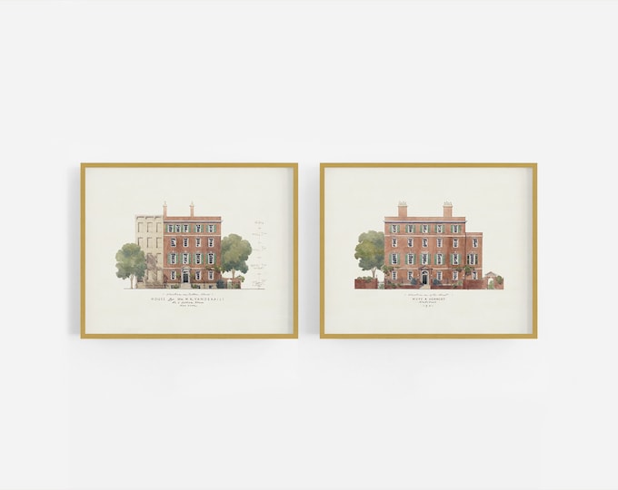 New York City Architecture Watercolor Drawings of a House - Set of Two