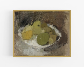 Green Still Life Art Print / Apple Painting / Vintage Fruit Art / Kitchen Art / Fruit Painting / Farmhouse Art / Apple Art / Green Art