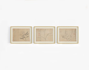 Set of Three Chinese Flower Prints / Vintage Print / Botanical Art / Asian Art / Chinese Art / Flower Art / Chinoiserie / Wall Decor / Art