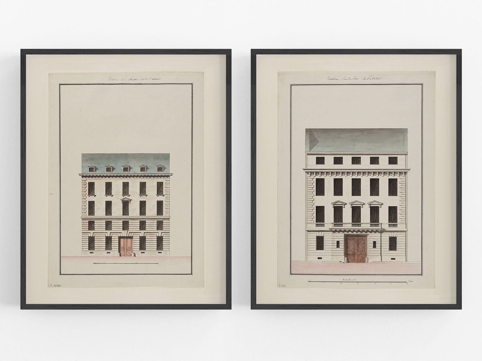 Set of Two Paris Townhouse Drawings / Vintage Art / Paris Art | Etsy