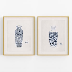 Set of Two Watercolor Chinoiserie Jar Art Prints, Set # 2 /  Art / Wall Decor / Asian Art / Chinoiserie Art / Ginger Jar Art / Art