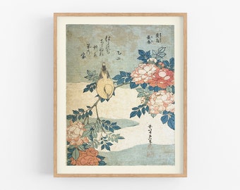 Japanese flowers botanical art /  art / botanical prints / art print / japanese art / flower art / bird art print / wall decor / art