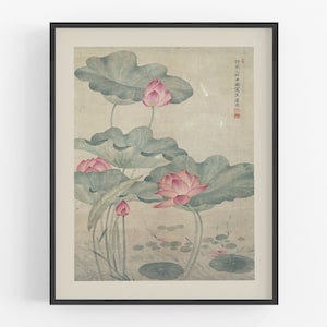 Lotus Flower Botanical Art Print / Botanical Art / Art / Lotus Art / Chinese Art / Flower Art / Chinoiserie / Water Lily Art / Asian Art
