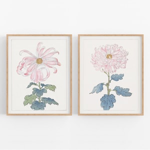 Set of Two Japanese Chrysanthemum Flower Prints /  Print / Botanical Prints / Art Print / Chrysanthemum Art / Flower Art / Wall Decor