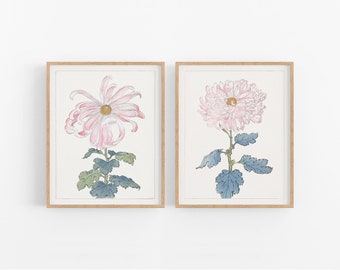 Set of Two Japanese Chrysanthemum Flower Prints / Vintage Print / Botanical Prints / Art Print / Chrysanthemum Art / Flower Art / Wall Decor