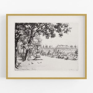 Tuileries Garden Paris Etching Art Print / Vintage Art / Europe Art / Wall Decor / Vintage Paris Art / Garden Art / Paris Art / Tuileries