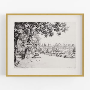 Tuileries Garden Paris Etching Art Print / Vintage Art / Europe Art / Wall Decor / Vintage Paris Art / Garden Art / Paris Art / Tuileries