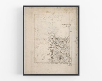 Impresión de arte del plano del techo francés / boceto de arquitectura / arte francés / decoración de la pared / arte europeo / arte / arte arquitectónico / dibujo de arquitectura