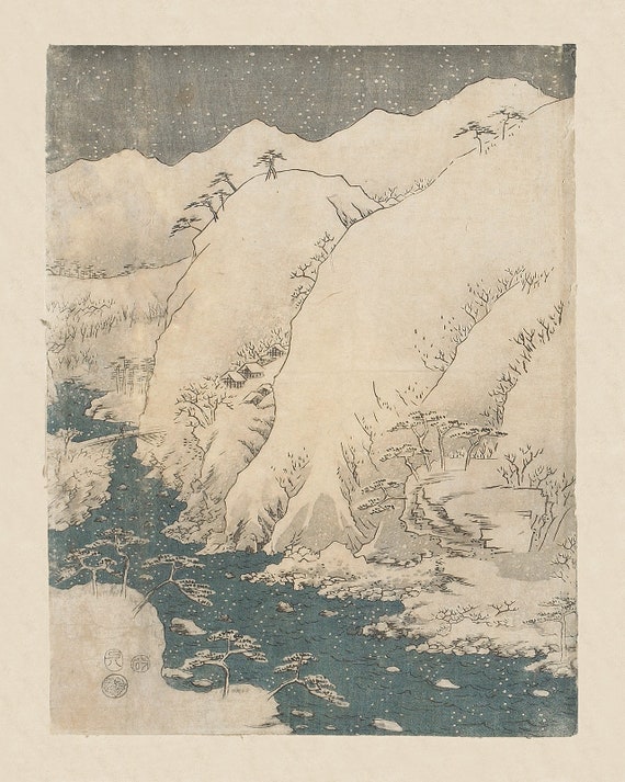 Triptych Set of Three Japanese Mountain Art Prints / Art