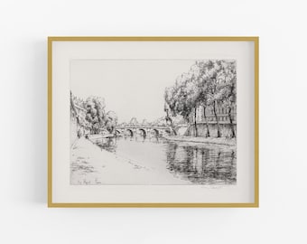 The Seine River Paris Etching Art Print