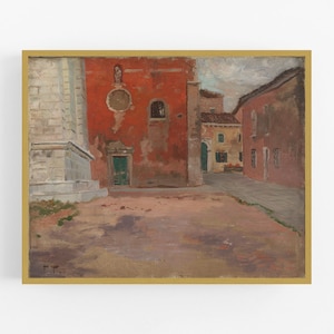 Red Wall in Venice Italy Cityscape Painting, Reproduction Art Print