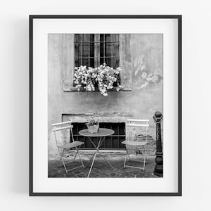 Rome Italy Cafe, Travel Gallery Wall B&W Photo Print