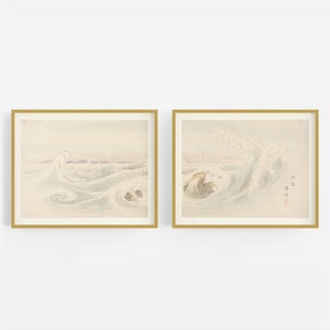 Japanese Ocean Art Prints on Cream - Diptych Set of Two