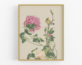 Chinese flowers and birds #11 / vintage art / botanical art / nursery art / chinese art / flower art / bird art / asian art / chinoiserie