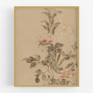Japanese peonies and lilies flower art print /  art / peony art / flower art / asian art / japanese art / japanese flower art