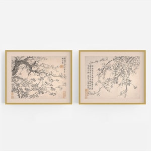 Set of Two Chinese Plum Blossom Art Prints / Vintage Art / Botanical Art / Asian Art / Chinese Art / Flower Art / Chinoiserie / Wall Decor