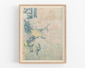 Impresión artística de flores de crisantemo en colores pastel