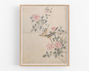 Japanese bird art print / vintage art / botanical prints / vintage print / japanese art / bird art / chinoiserie / wall decor / asian art
