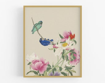 Chinese flowers and birds #5 / vintage art / botanical art / nursery art / chinese art / flower art / bird art / asian art / chinoiserie