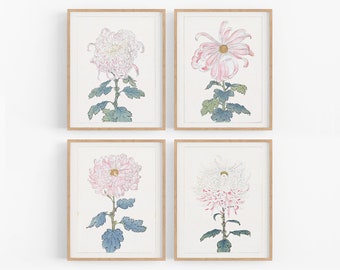Set of Four Japanese Chrysanthemum Flower Prints / Vintage Print / Botanical Print / Asian Art / Japanese Art / Flower Art / Wall Decor