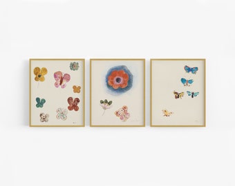 Watercolor Butterfly and Flower Art Prints - Set of Three / Butterfly Painting /  Butterfly Art / Nursery Art / Watercolor Butterfly
