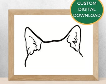 CUSTOM Cat Ear Outline Illustration - Printable Digital Download Art, Perfect for a Personalised Gift, Tattoo or Wall Art