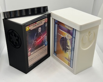 Star Wars Unlimited Imperial and Rebel Deckbox displaying both Base and Leader in Sleeves, Top Loader, UP Snap Case, or GG Sliding Hard Case
