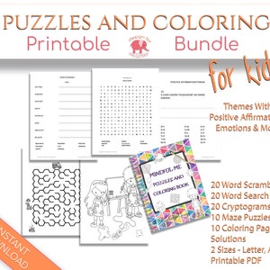 Mindfulness Puzzle for Kids Activity Pack, Mindfulness Workbook & Coloring Pages PDF, Positive Affirmation Kindness Gratitude Printables